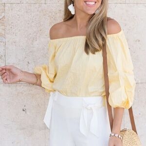 CeCe Striped Off the Shoulder Top Size S